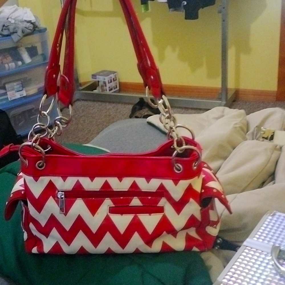 red and white Chevron purse